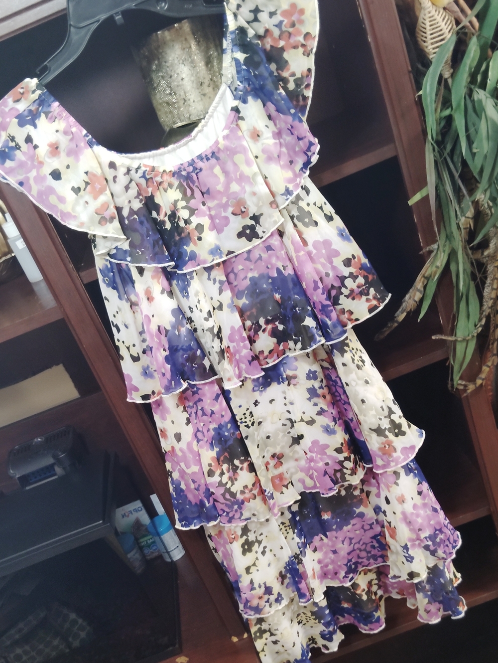 jonathan martin Purple Floral Ruffle Tiered Dress